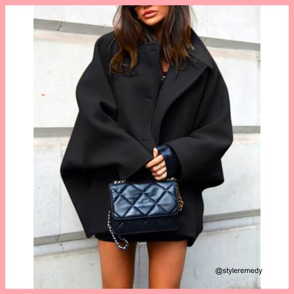 Winter Wool Pea Coat Single Breasted Oversized Overcoat Thermal - Picture 4 of 5